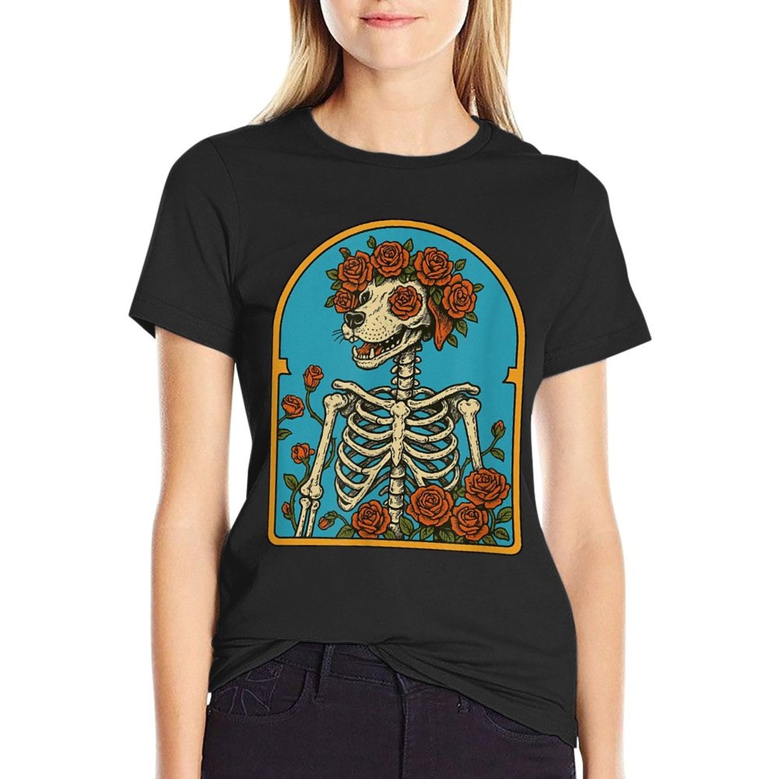 Floral Dog Skeleton,Grateful Skeleton Funny Halloween  Versatile T-Shirt