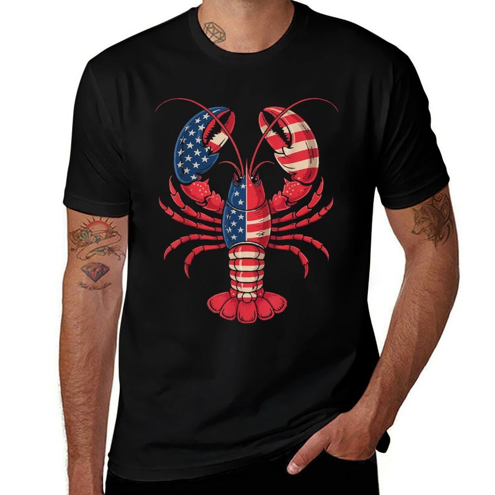 American Lobster Patriotic Crawfish Season 4th of July  Oversized Silhouette T-Shirt