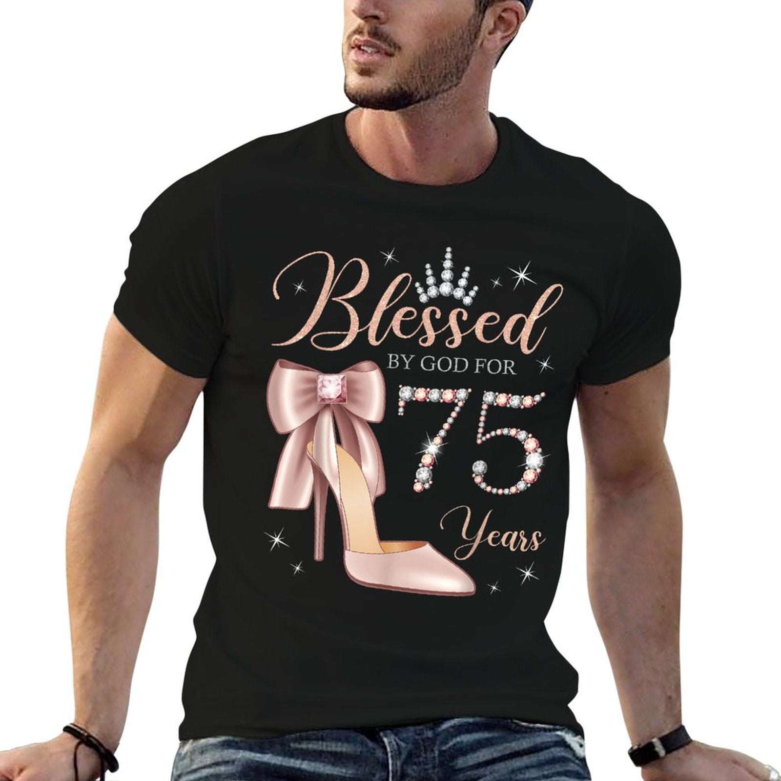 Blessed By God For 75 Years Old 75th Birthday Party Queen  Breathable T-Shirt