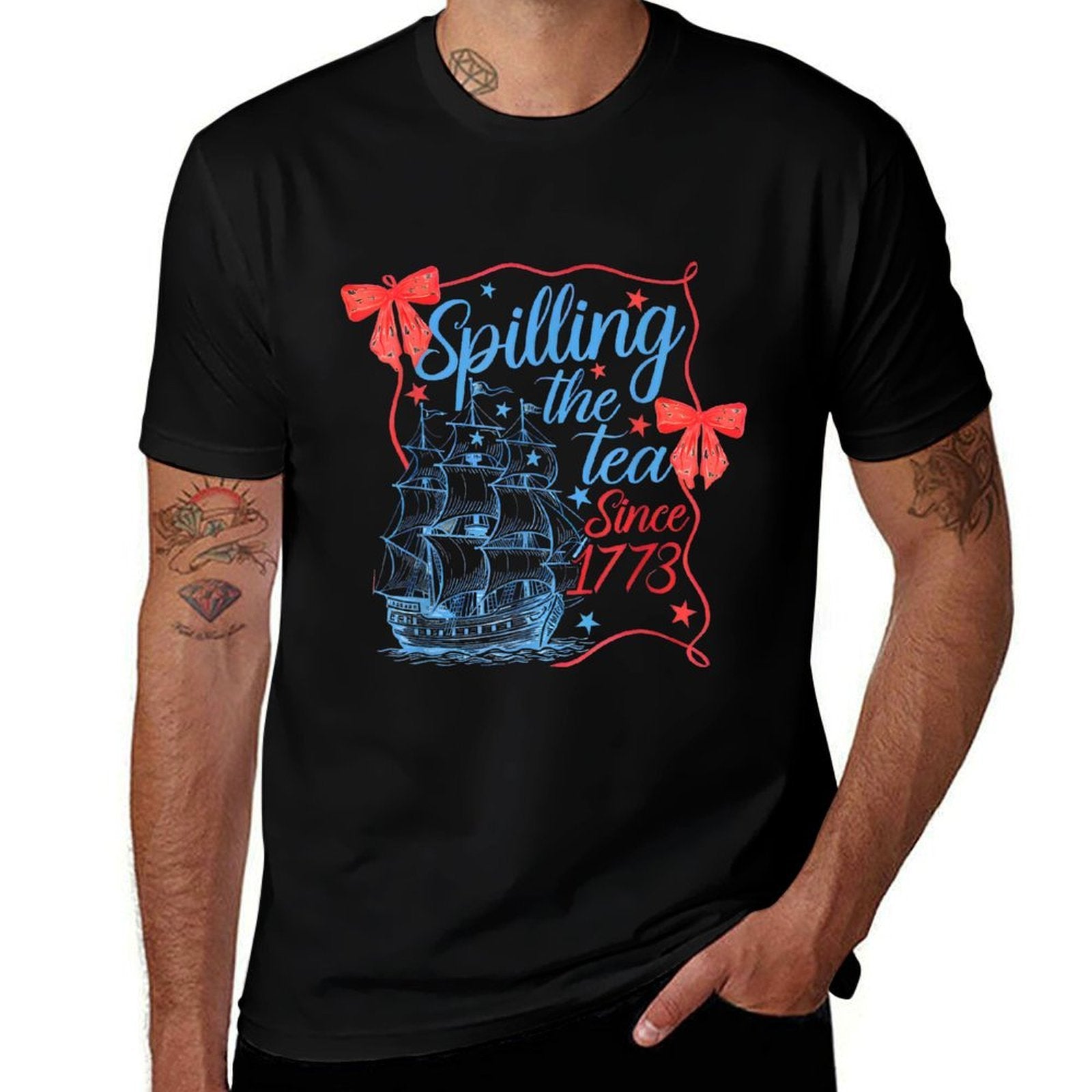 Coquette Spilling The Tea Since 1773 4th Of July Mens Womens  Polyester Blend T-Shirt