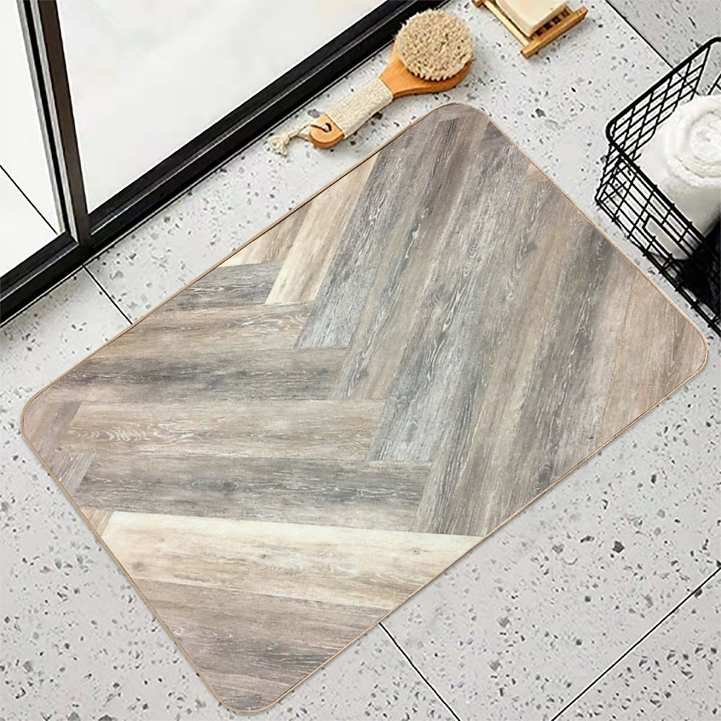 Contemporary Caramel Brown Grey Beige Farmhouse Barn Wood  Easy To Clean Bath Mat