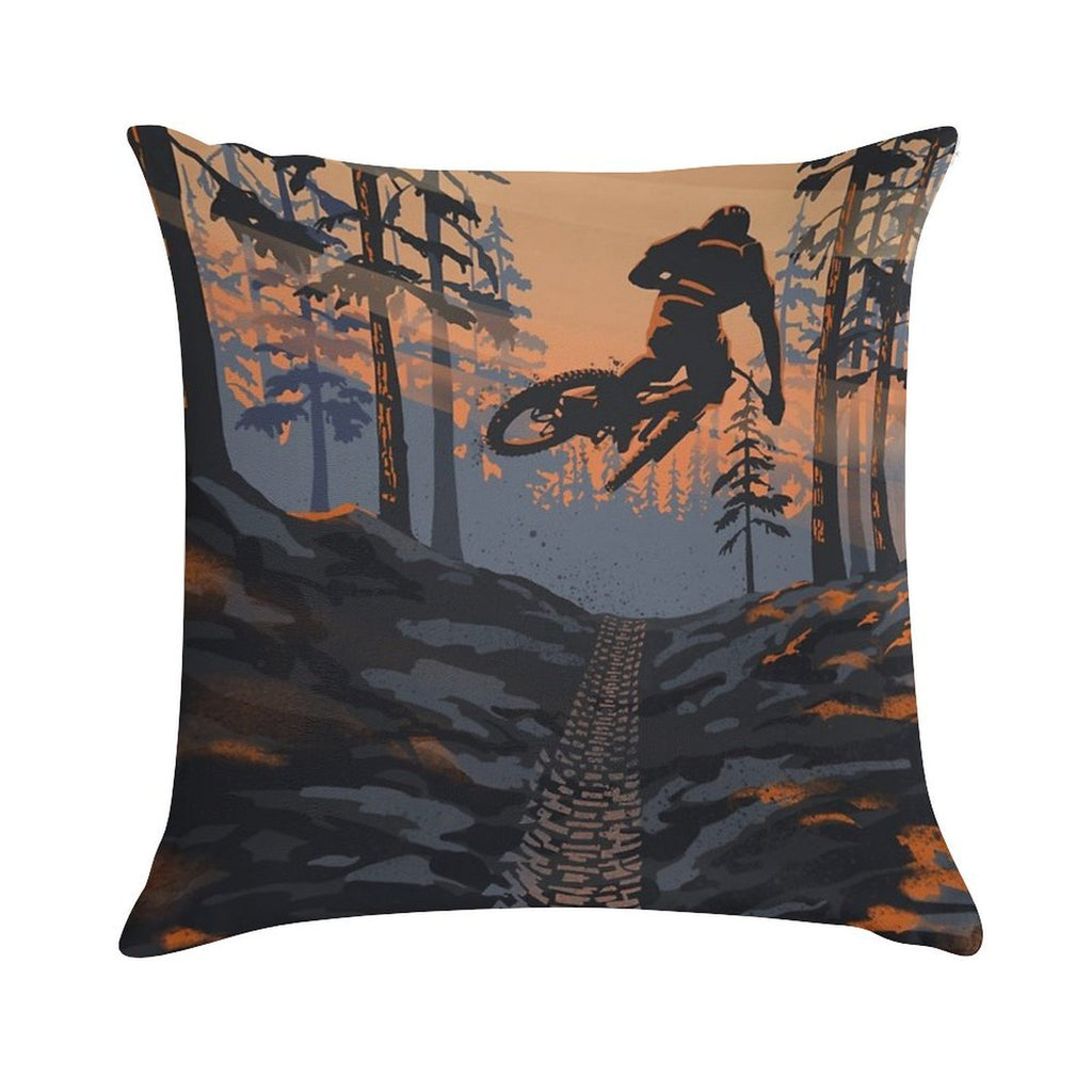 Retro Styled Mountain Biking Dirt Jumper Sunset Soft High-Density Material Throw Pillow