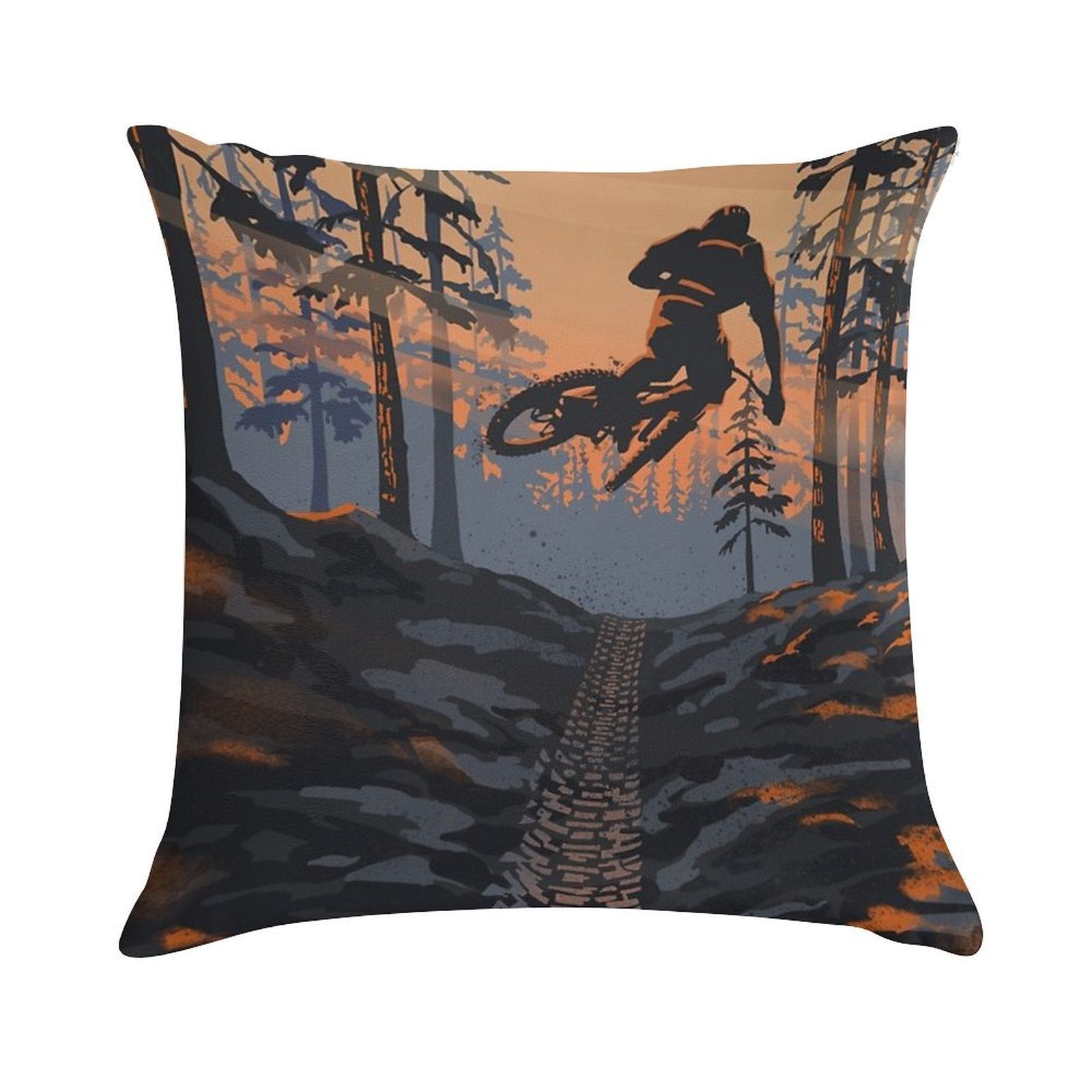Retro Styled Mountain Biking Dirt Jumper Sunset Soft High-Density Material Throw Pillow