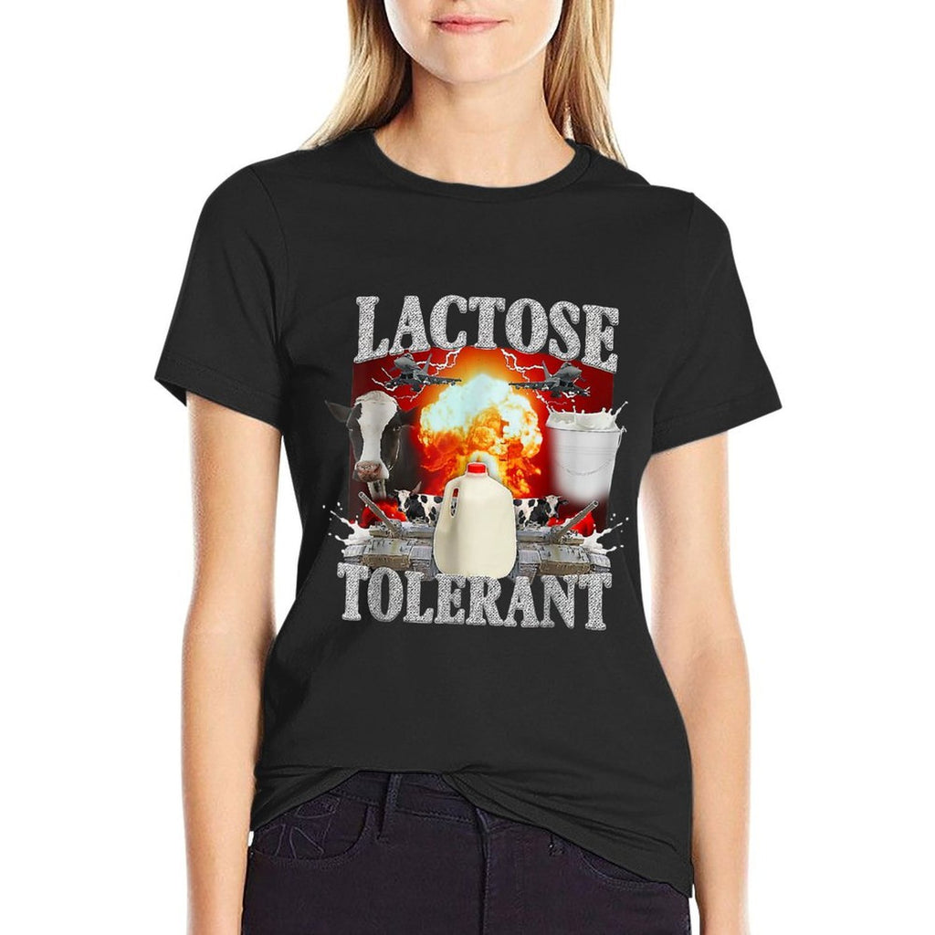 Lactose Tolerant Funny Trending Meme, Small, Black  Cotton T-Shirt