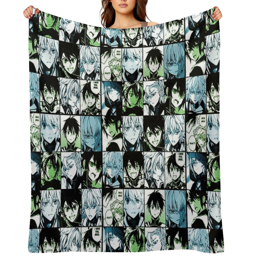 Mikaela X Yuichiro- Owari No Seraph Manga Collage Color Version Plush Throw Blanket