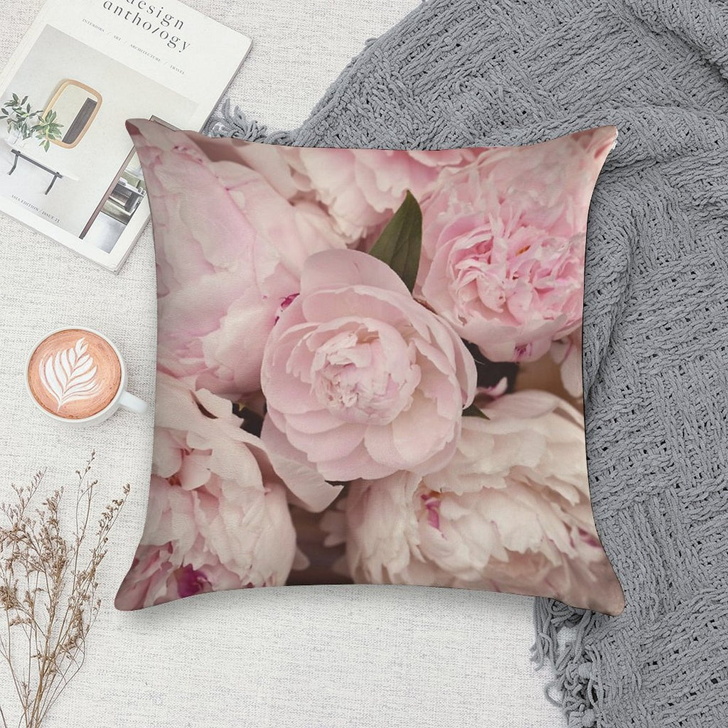 Pink Peony Flowers Soft Hidden Zipper Throw Pillow