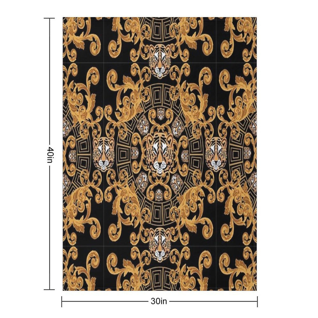 Royal Tiger Face Gold And Black Lightweight Throw Blanket