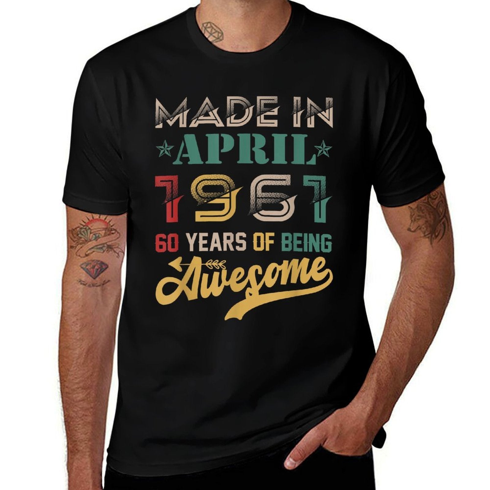 Vintage Retro Made In April 1961 60 Years Old 60th Birthday  Vintage-inspired T-Shirt