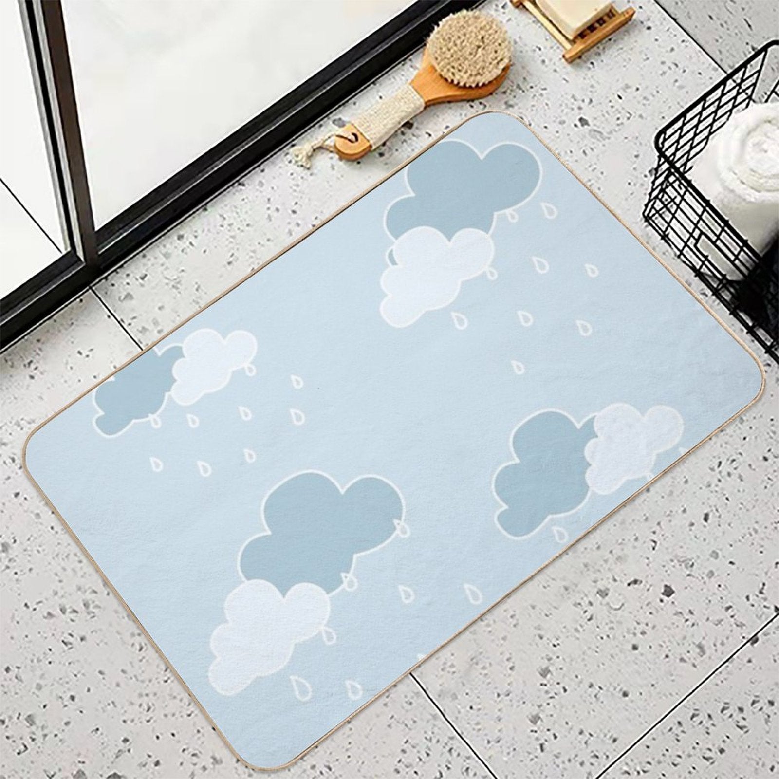 Clouds with Rain Drop Blue Background  Multi-Purpose Bath Mat