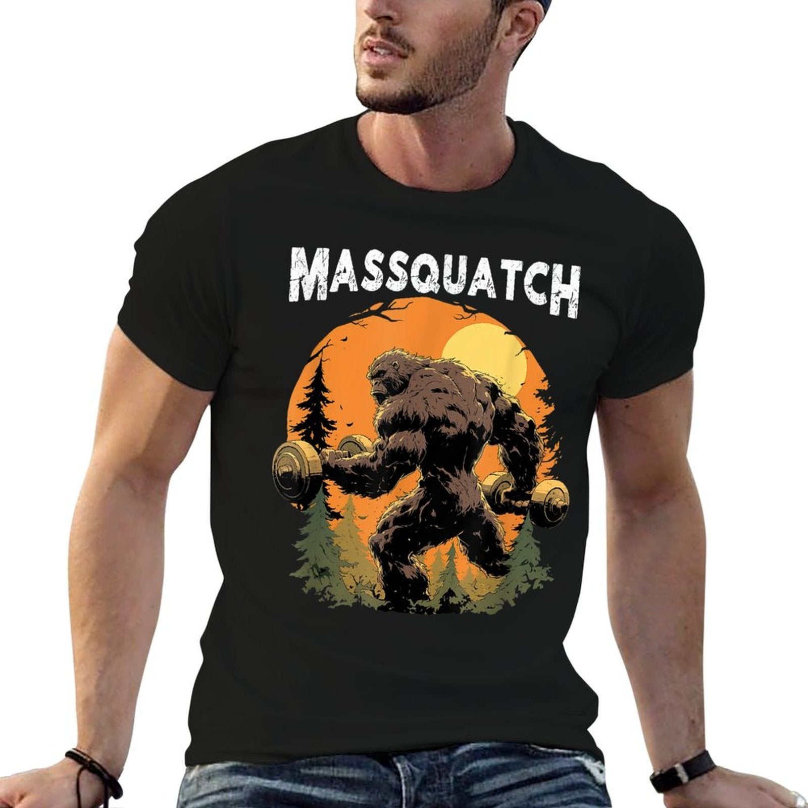 Hairy Animal Workout Merch Bigfoot Massquatch Funny Sasquatch Workout Gym Weightlifter  Easy-care T-Shirt