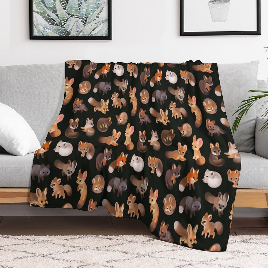 Foxes - Dark Velvety-soft Throw Blanket
