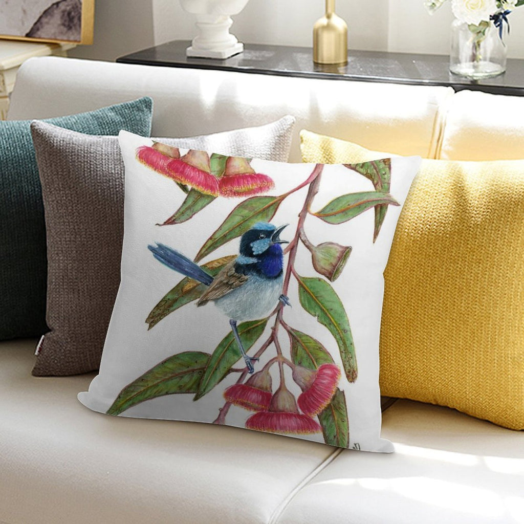 Splendid Fairywren in Silver Princess Soft Short Plush Fabric Throw Pillow