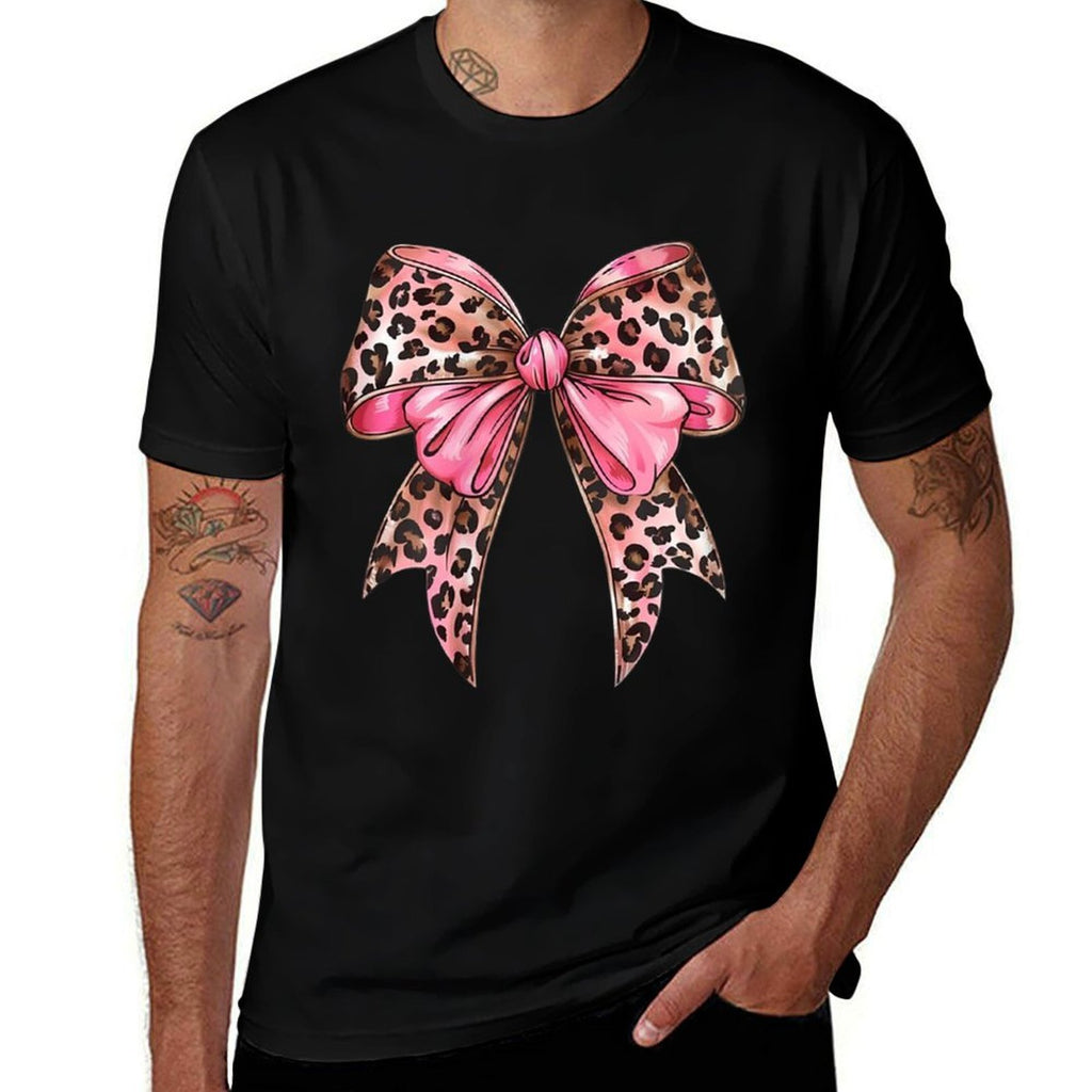 Leopard Coquette Bow Pink Leopard Bow Ribbon Watercolor Girl  Easy-care T-Shirt