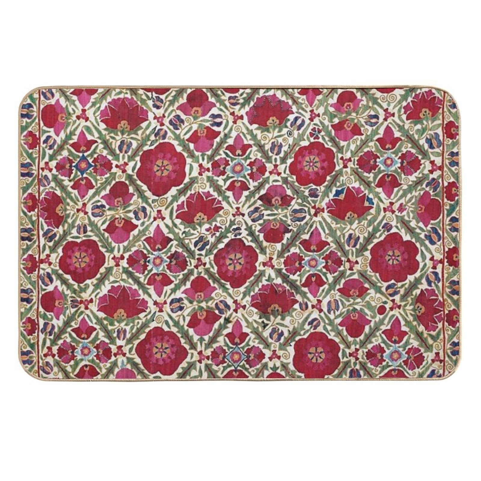 Bokhara Nim Suzani  Antique Uzbek Embroidery Print  Repositionable Bath Mat