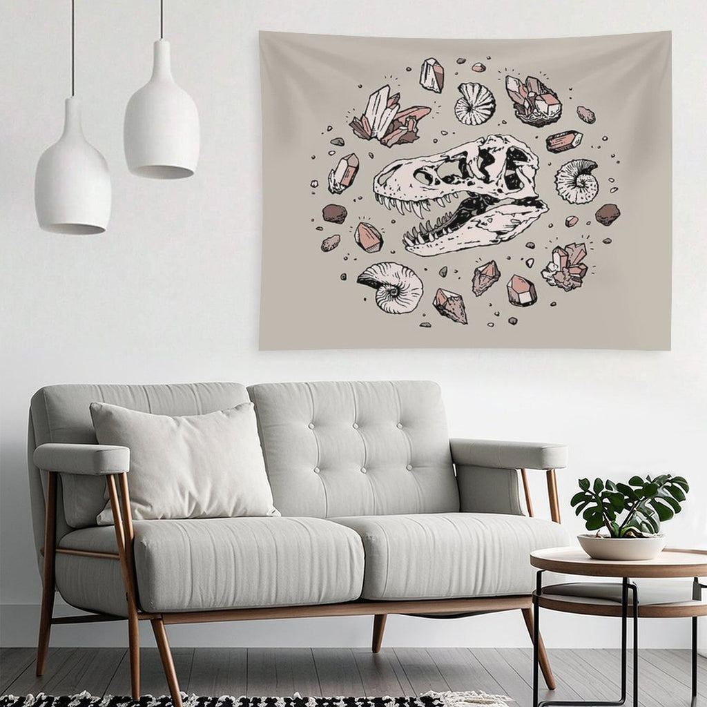 Geo-rex Vortex  Rose Quartz  Dinosaur Skull Fossil Art Tapestry