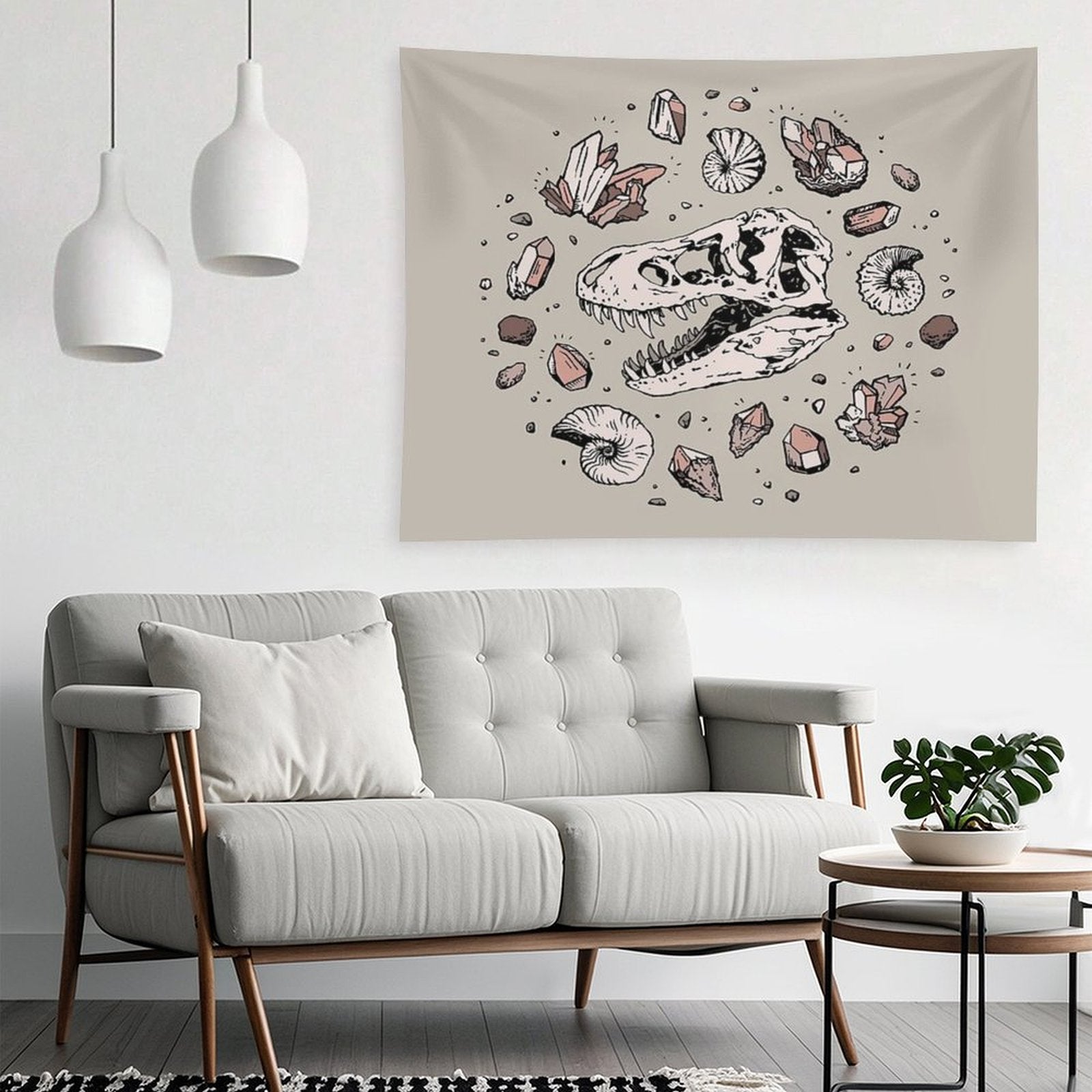 Geo-rex Vortex  Rose Quartz  Dinosaur Skull Fossil Art Tapestry