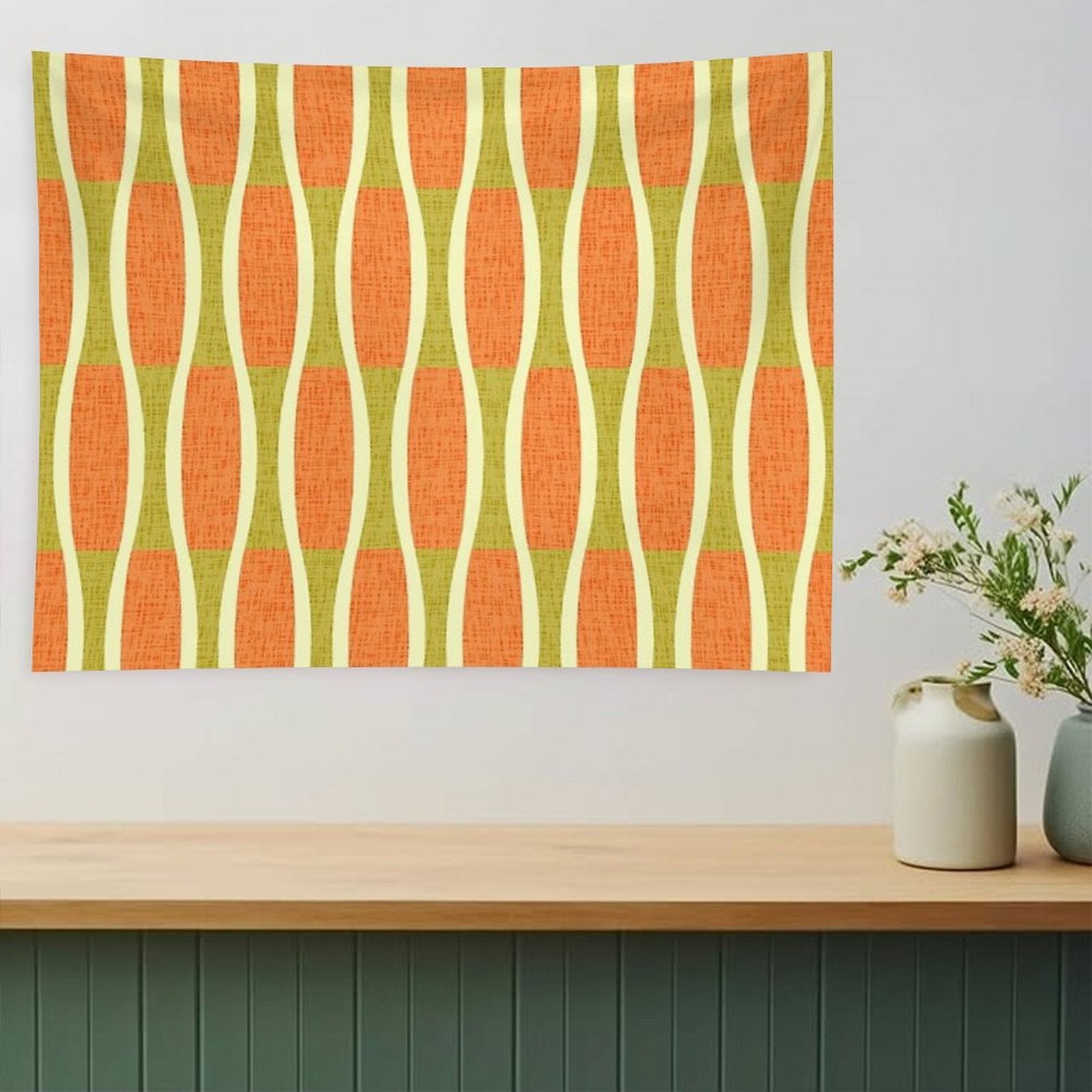 Retro Tiki Pin Stripes 336 Orange Gold And Beige Tapestry