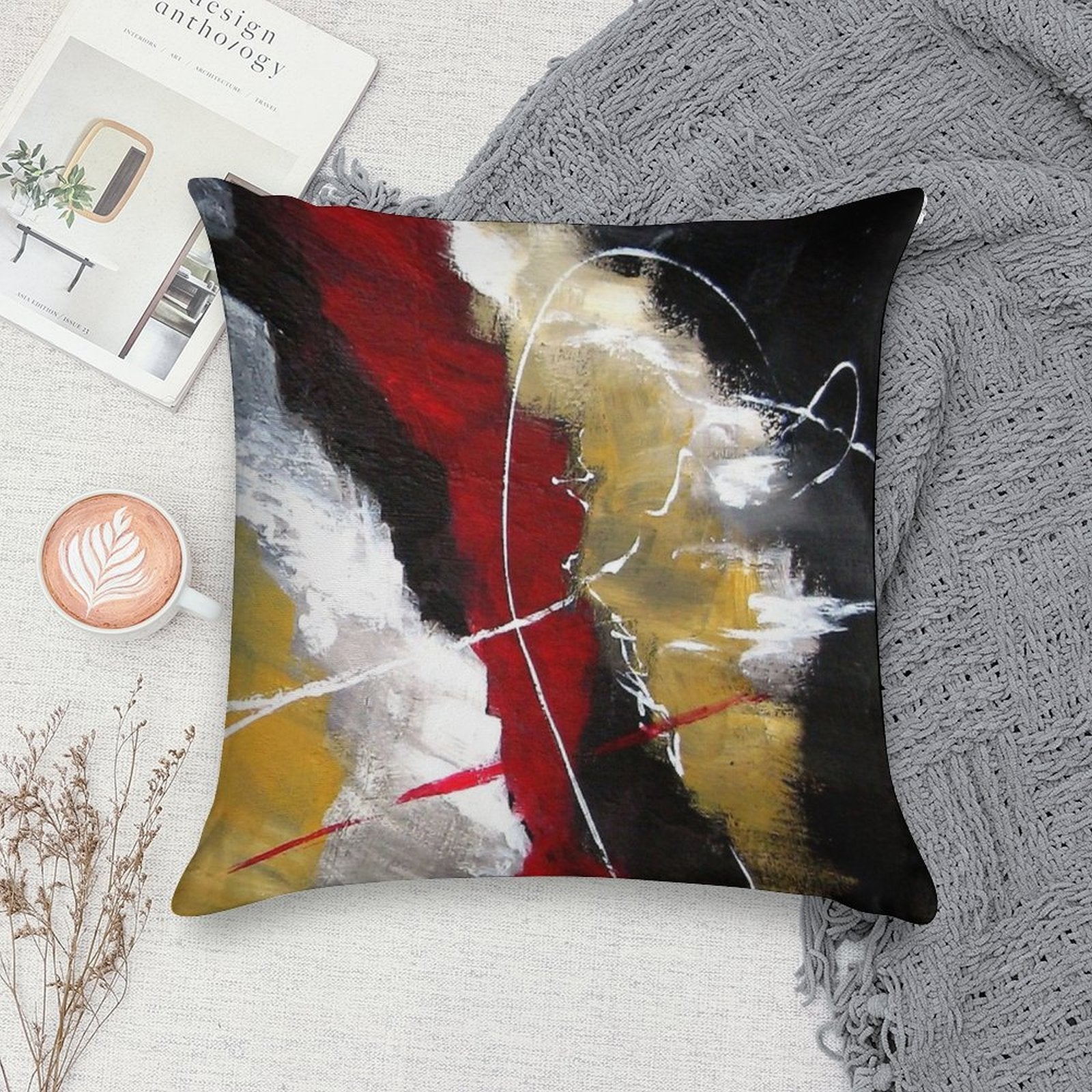 Red Passion Modern Abstract Soft Luxury Feel Throw Pillow