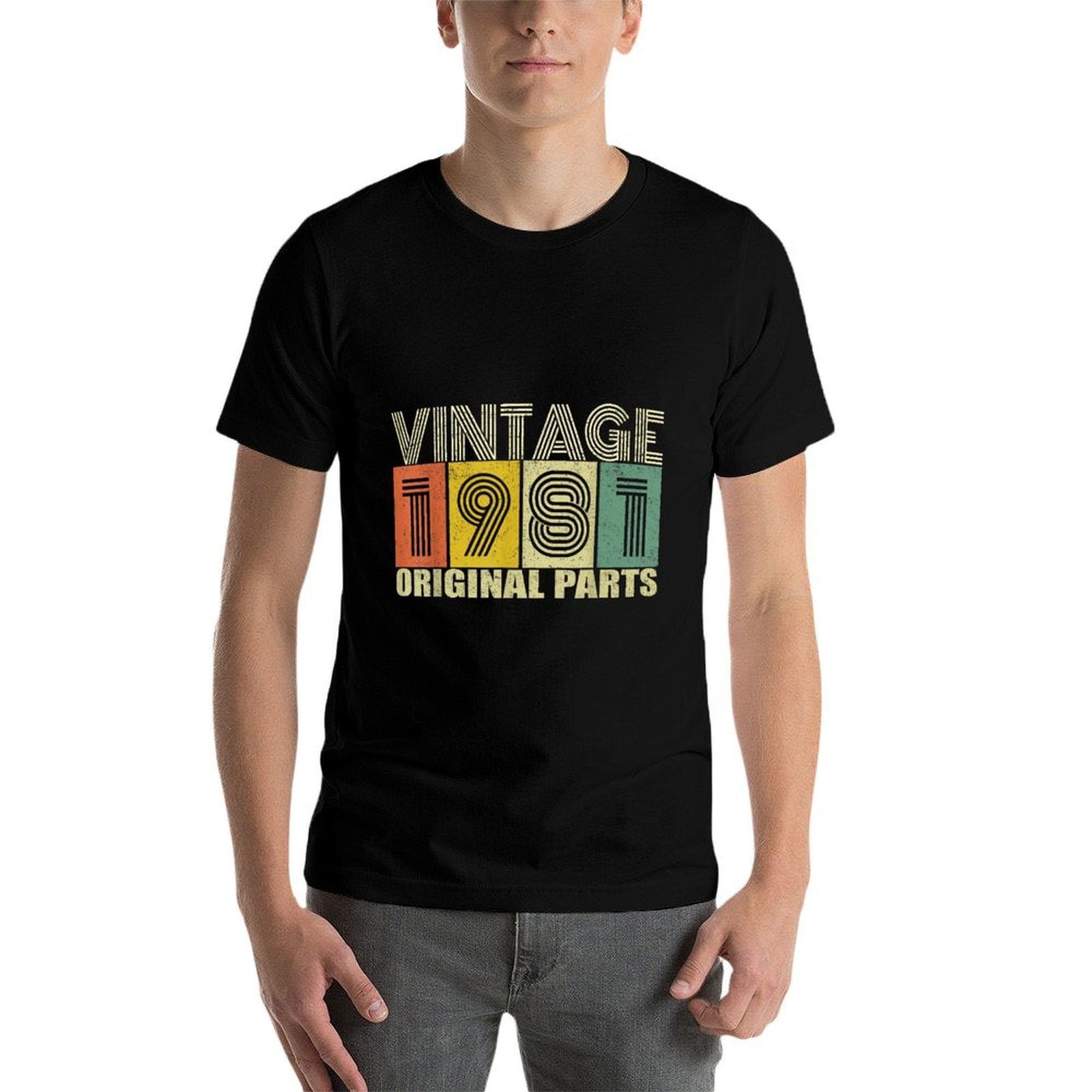 Vintage 1981 40th Birthday Gift Men Women 40 Years Old  Ribbed Collar T-Shirt