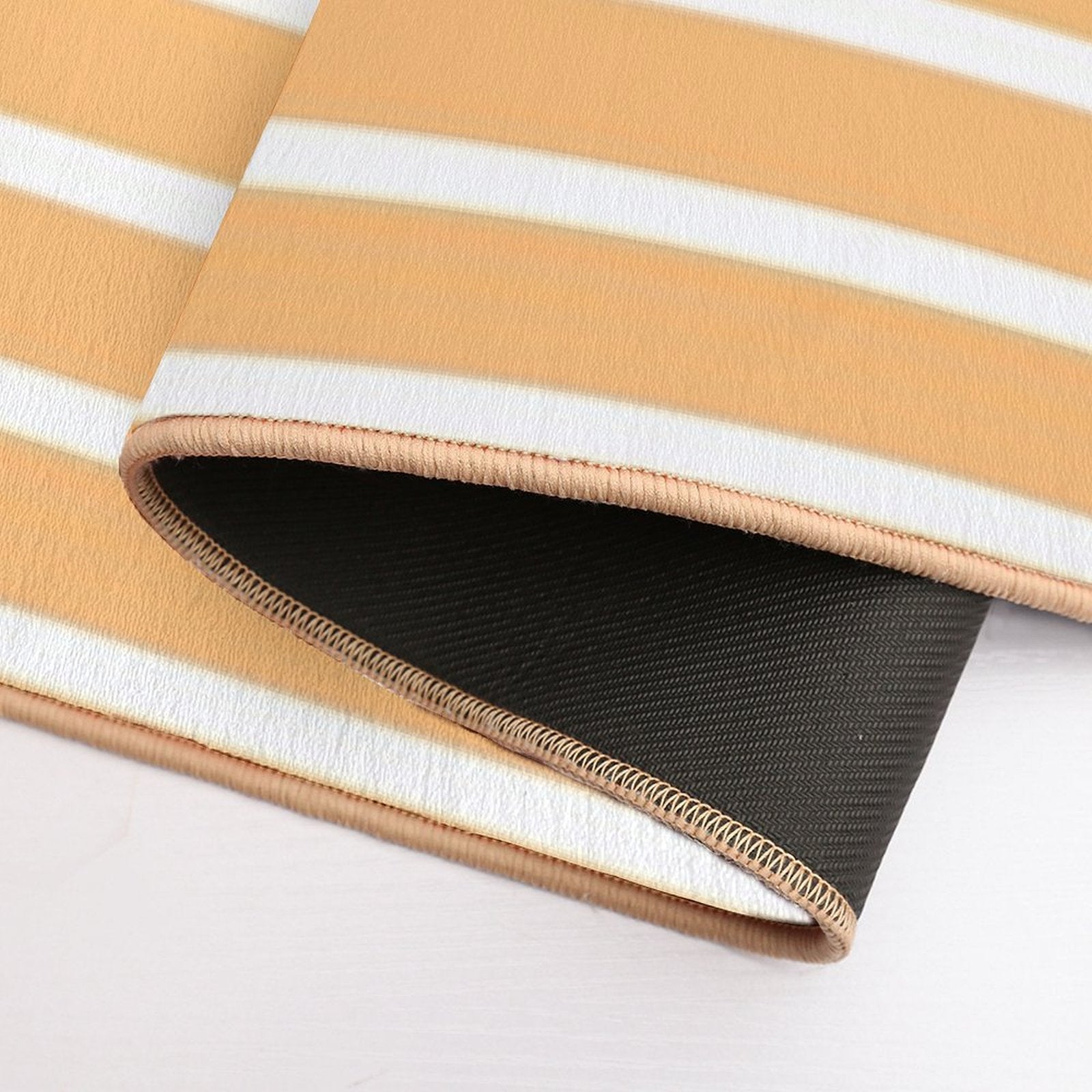 Apricot Orange And White Horizontal Stripes  Easy To Clean Bath Mat