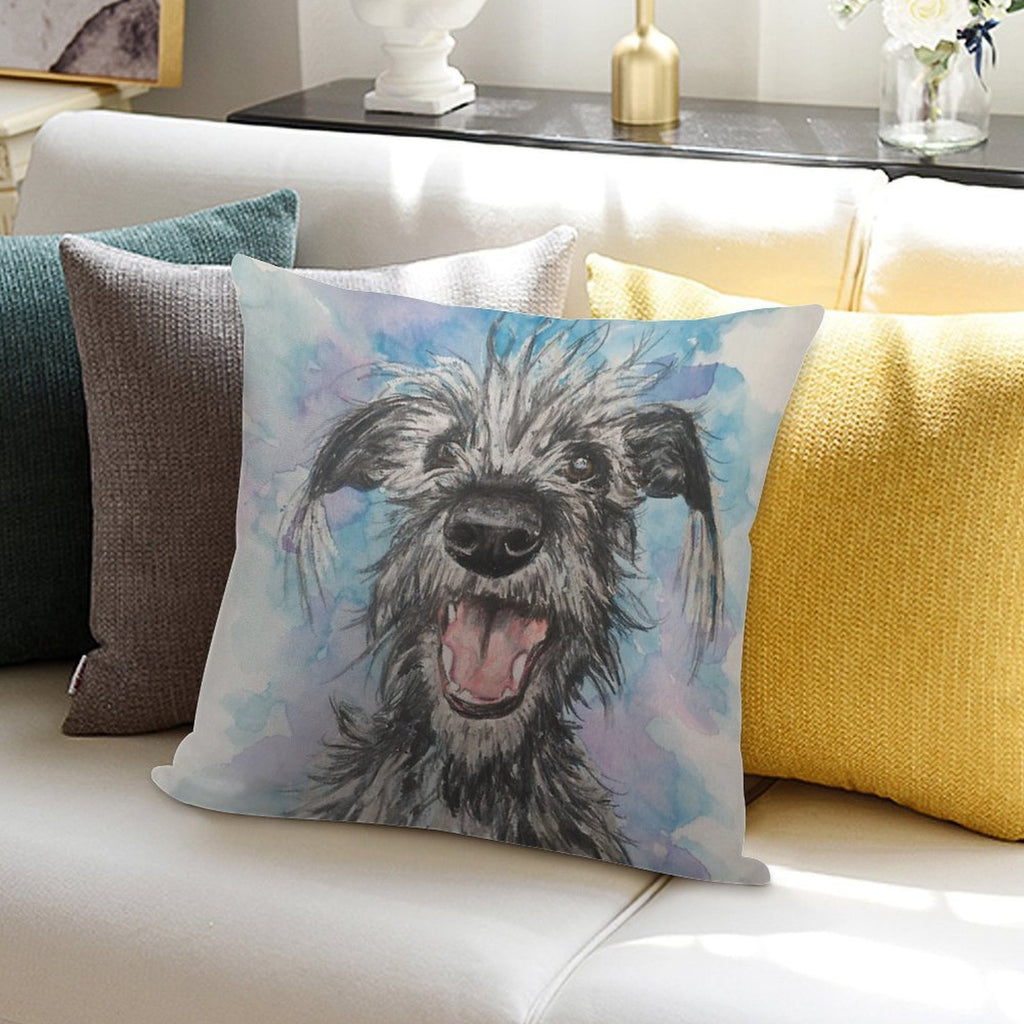 Scruffy Lurcher  , Watercolour Background Soft High-Density Material Throw Pillow