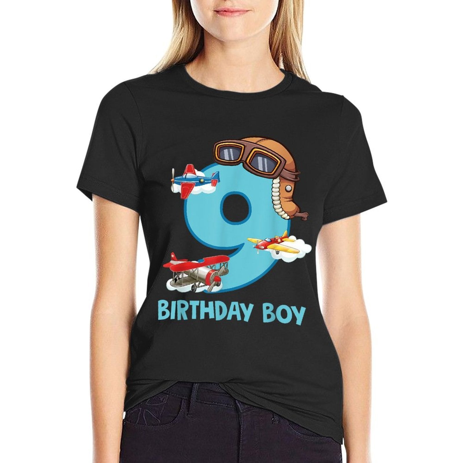 9th Birthday Boy 9 Year Old Birthday Boy Air Plane Pilot  Easy-care T-Shirt