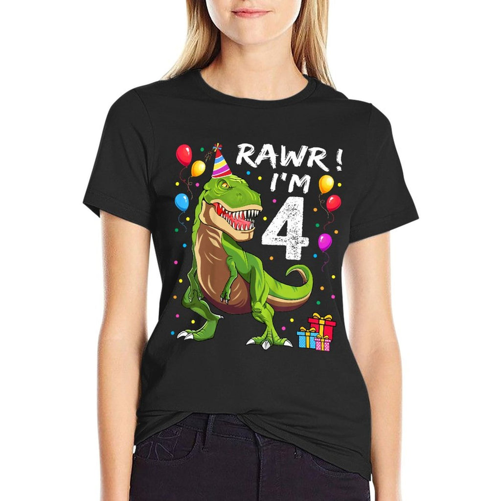 Rawr I'm 4 4th Birthday T Rex Dinosaur Party for Boys  High-quality Stitching T-Shirt