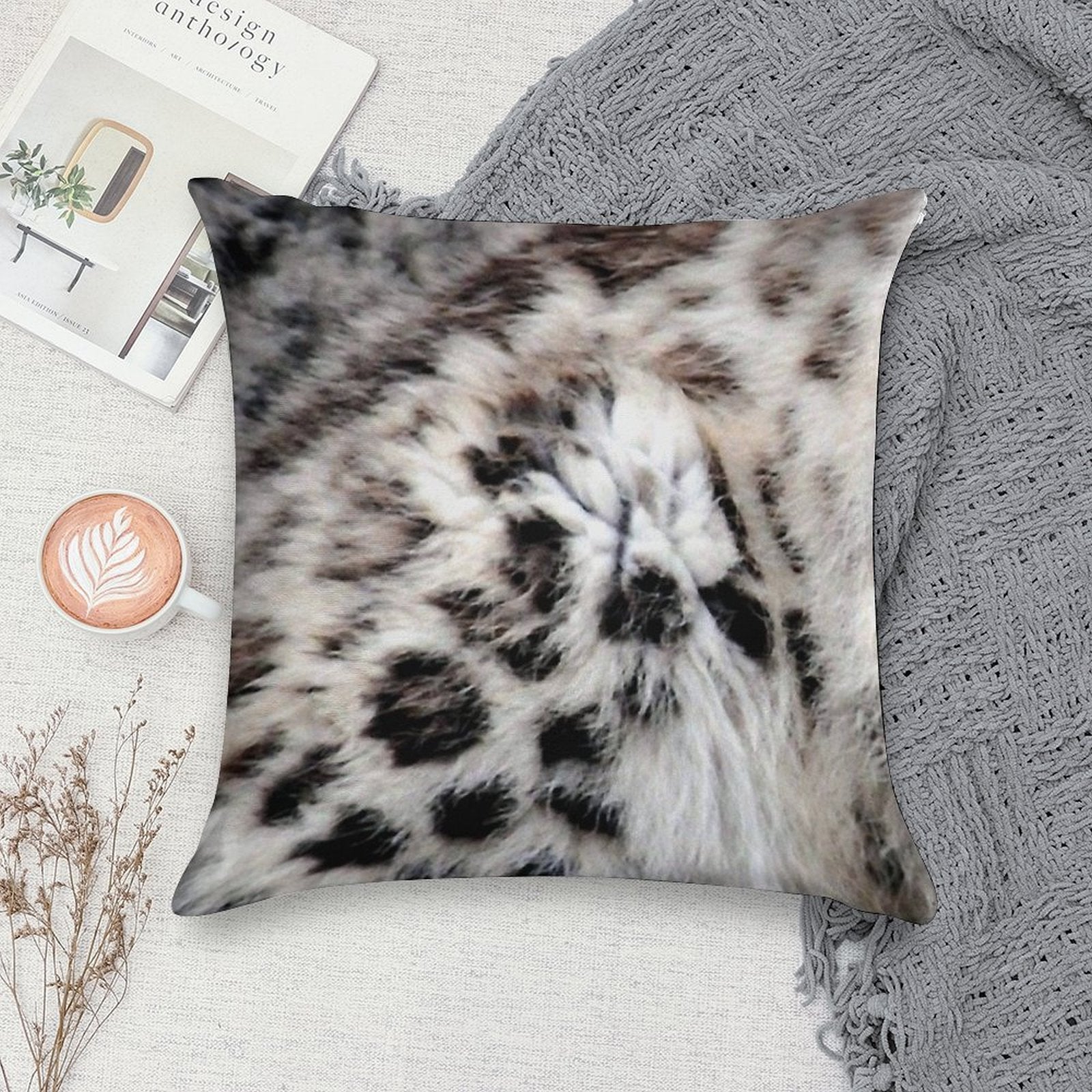 Snow Leopard Abstract Soft Home Decor Throw Pillow