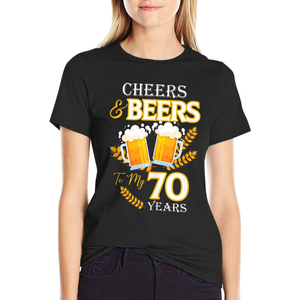 Cheers And Beers To My 70 Years 70th Birthday  Ribbed Collar T-Shirt