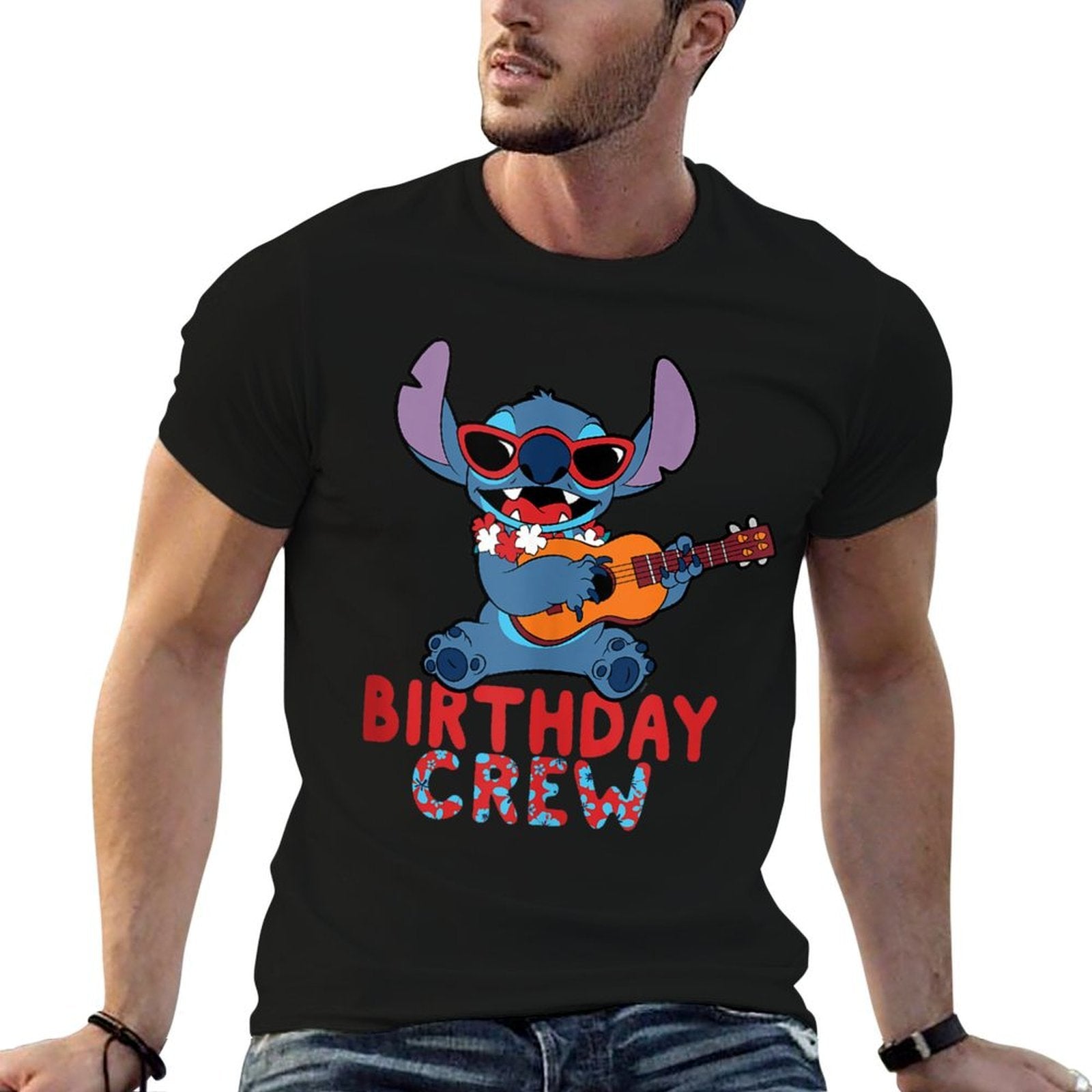 Disney Lilo & Stitch Tropical Birthday Crew Party Matching  Trendy Pattern T-Shirt