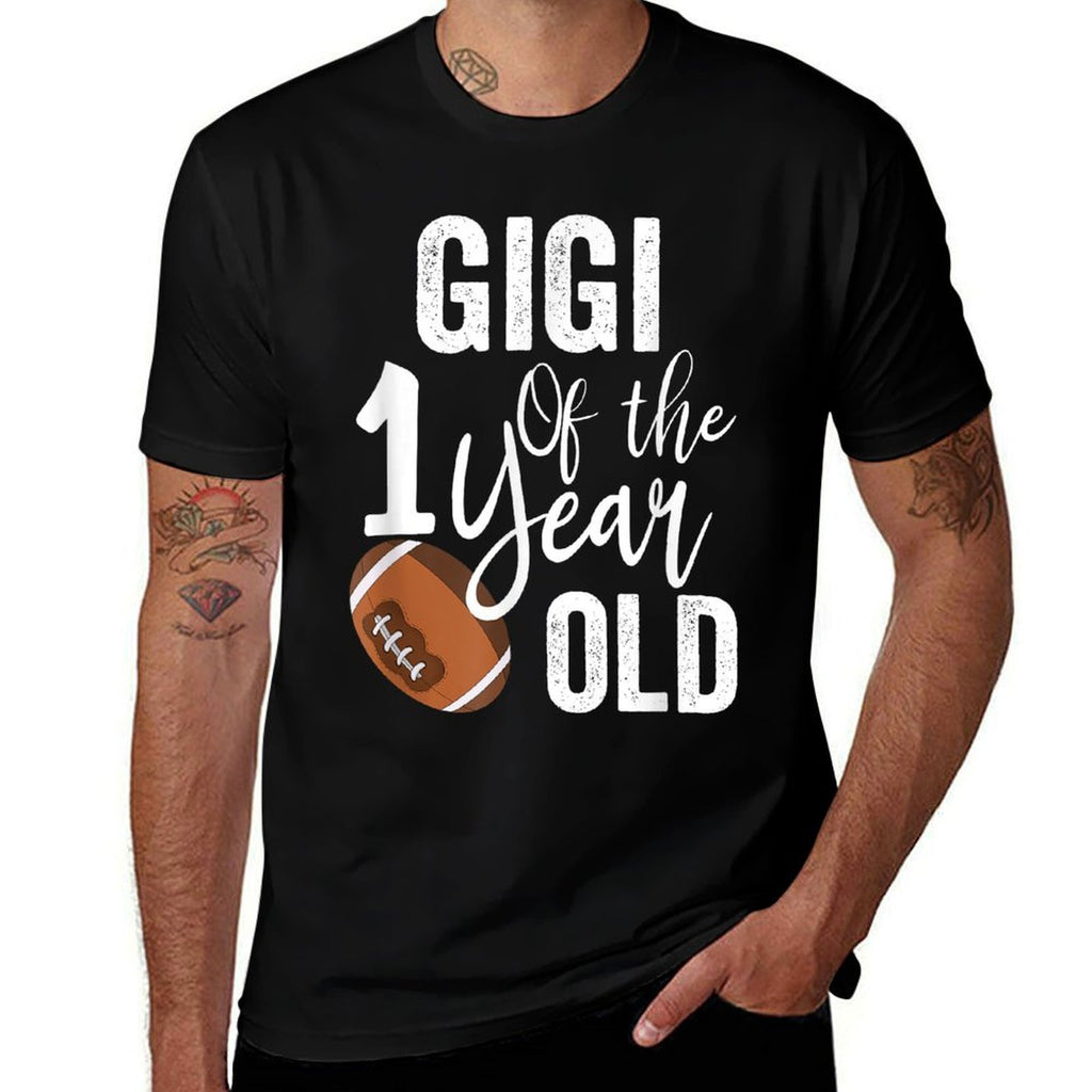 Gigi Of The 1 Year Old Football 1st Year Down Birthday  Trendy Pattern T-Shirt