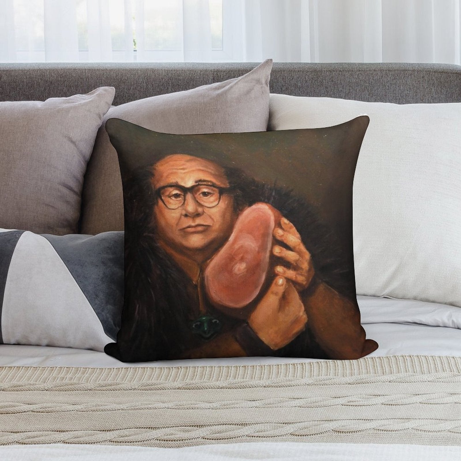 Danny Devito And His Beloved Ham Soft Short Plush Fabric Throw Pillow