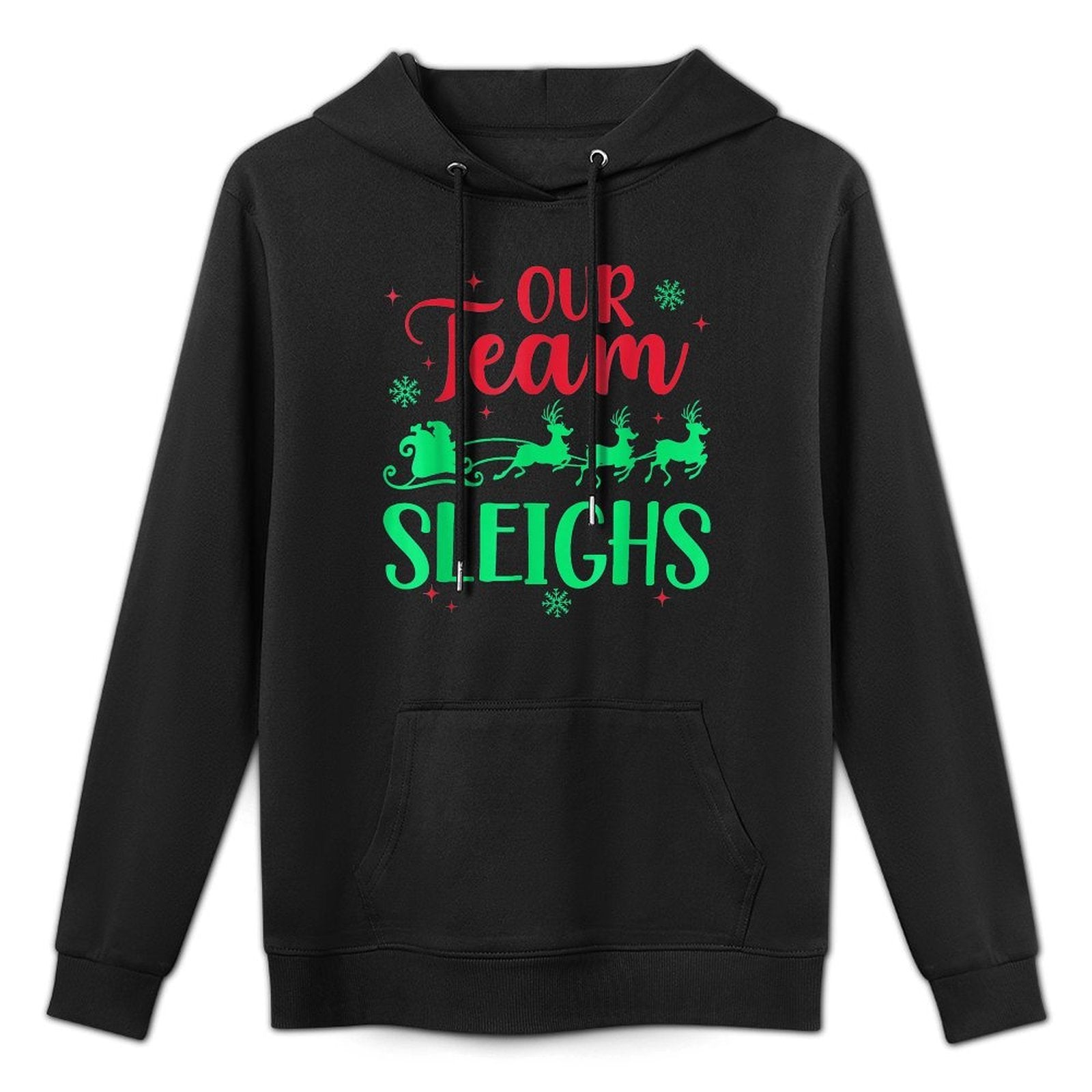 Our Team Sleighs Christmas Santa Reindeers Office Staff Medium-Weight Fabric Hoodie