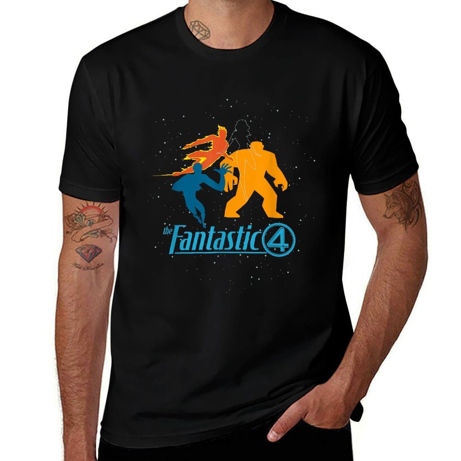 Marvel Studios The Fantastic Four First Steps Team And Logo  Wrinkle-resistant T-Shirt
