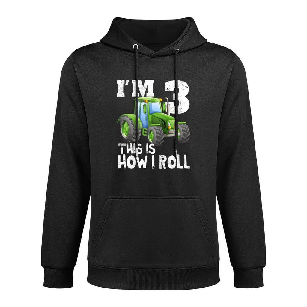 Green Farm Tractor 3rd Birthday Party Gift 3 Year Old Machine Washable Hoodie