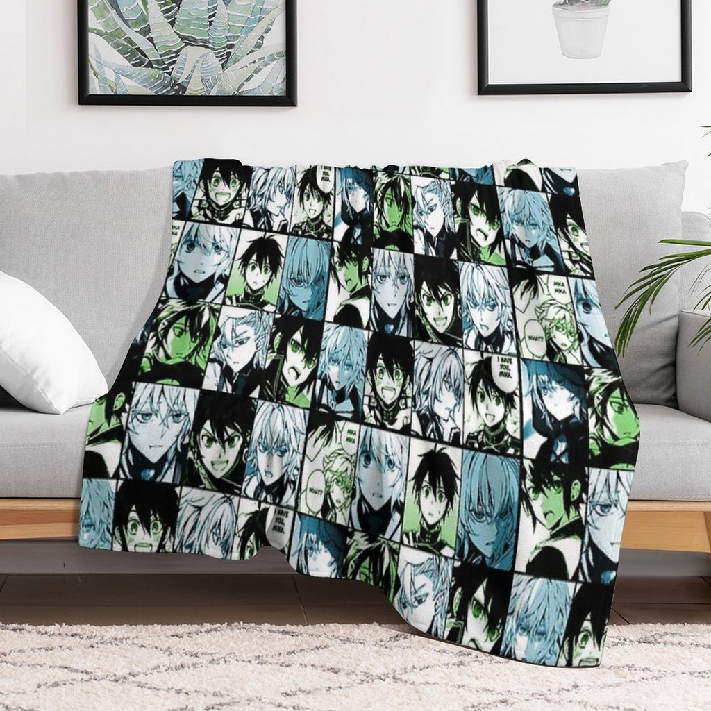 Mikaela X Yuichiro- Owari No Seraph Manga Collage Color Version Plush Throw Blanket