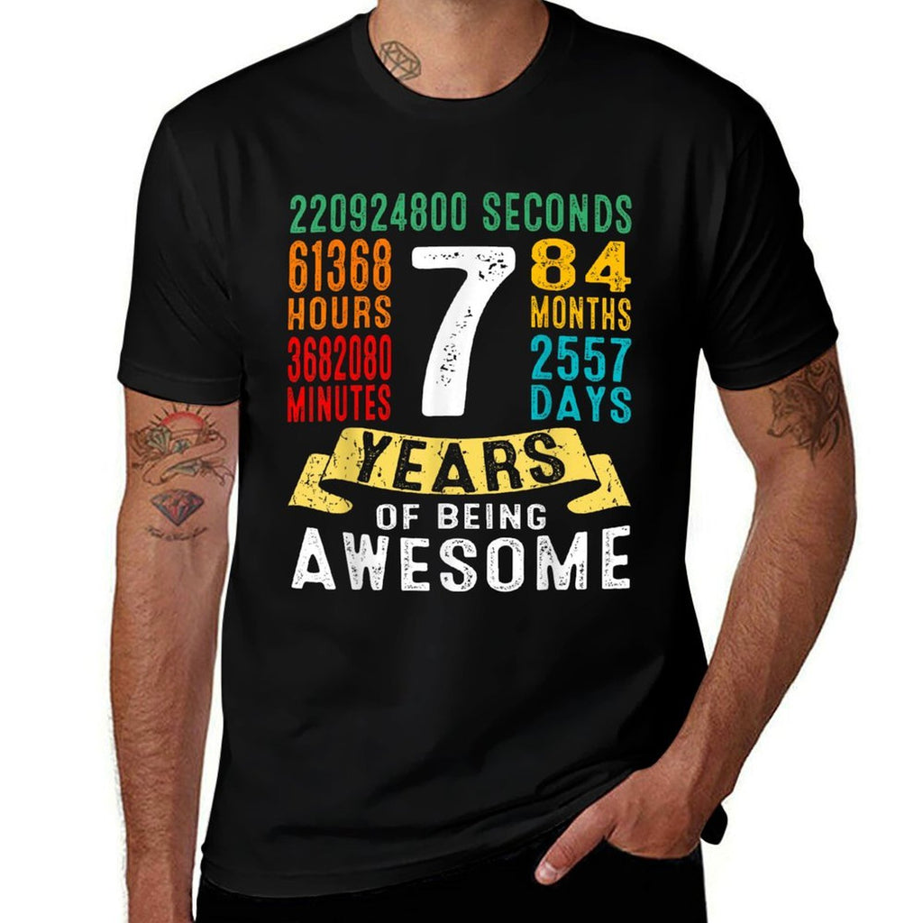 7 Years Old 7th Birthday Gifts Retro Vintage 84 Months Comfortable T-Shirt