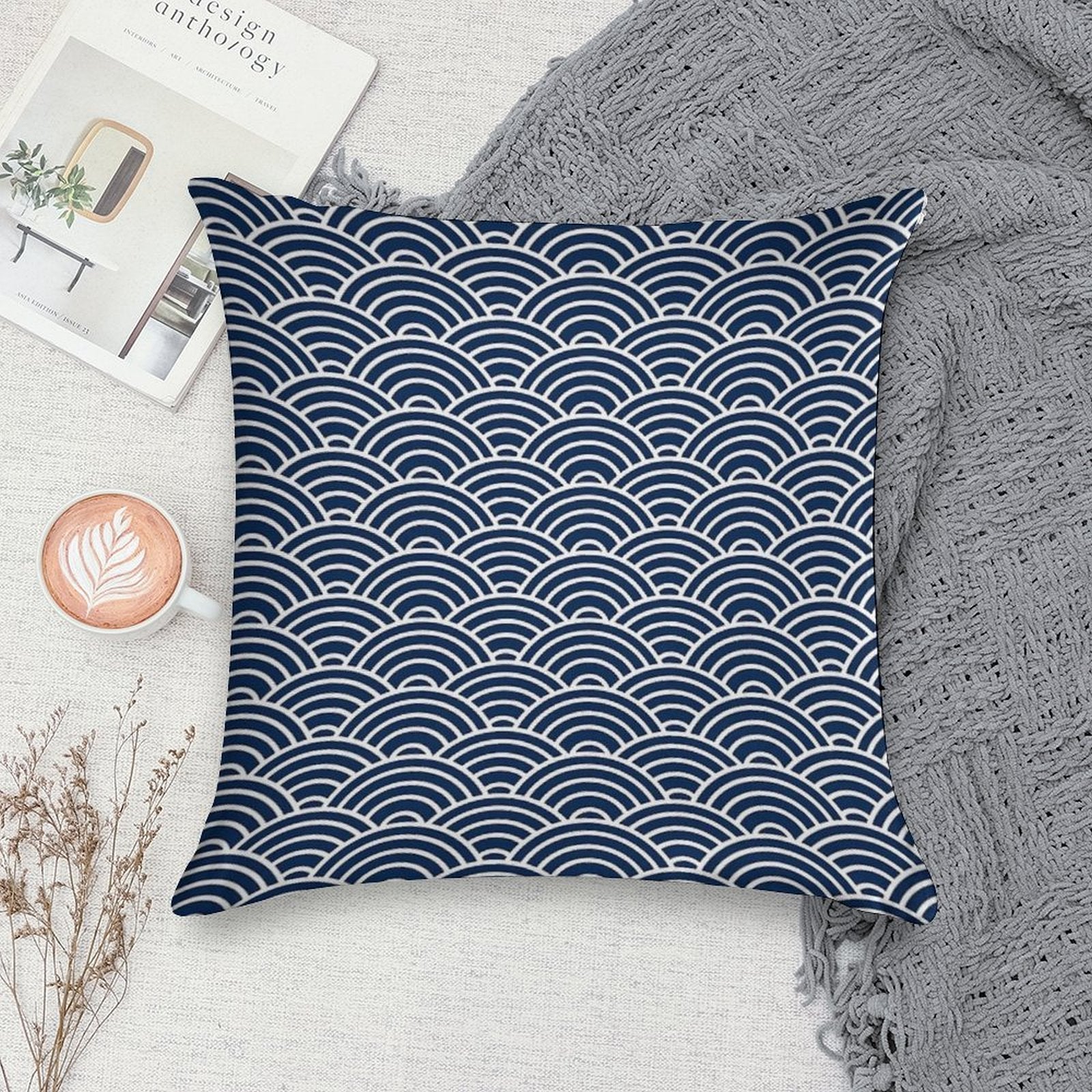 Seigaiha  Japanese Collection Soft Washable Throw Pillow