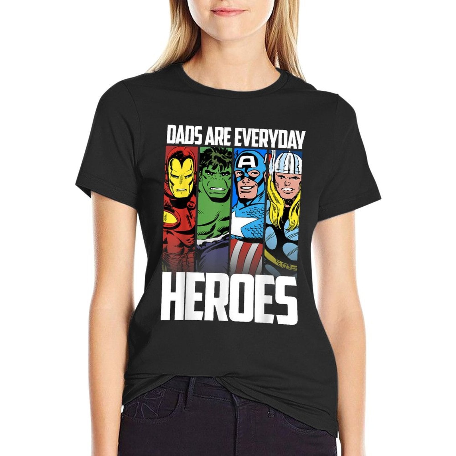 Marvel Avengers Fathers Day Everyday Heroes Graphic  Summer-ready Fabric T-Shirt
