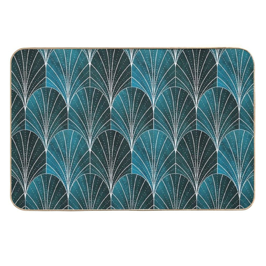 Art Deco Waterfalls  Textured Teal & White  Repositionable Bath Mat