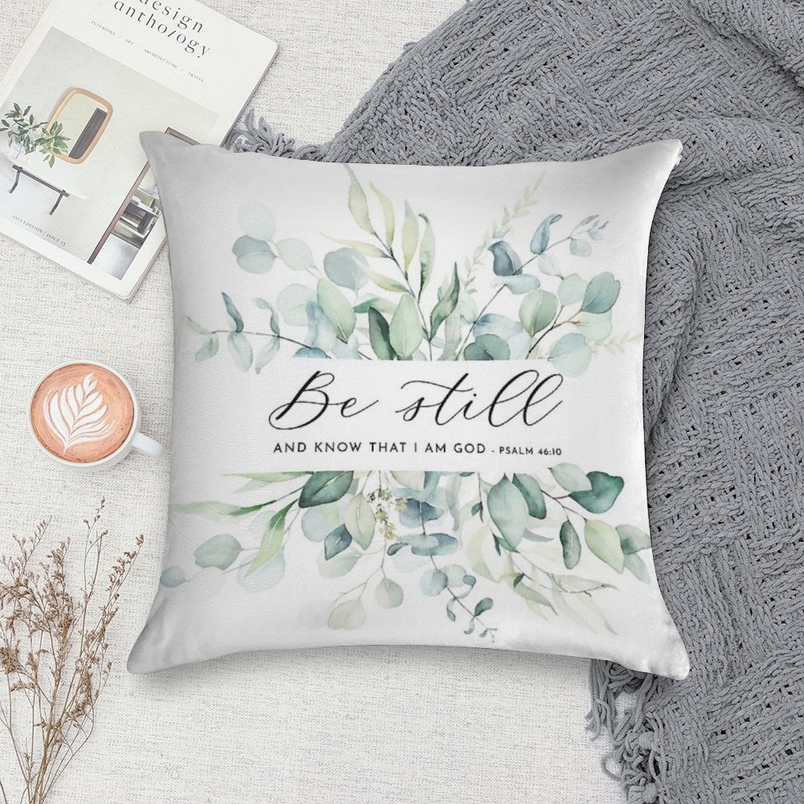 Be Still Psalm 4610 Bible Verse Art Soft Hidden Zipper Throw Pillow