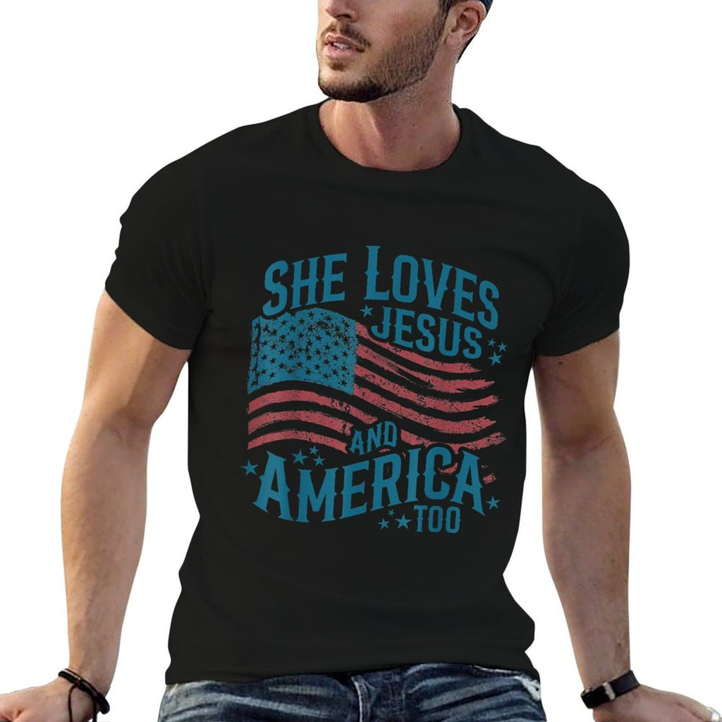 She Loves Jesus And America Too USA 4th of July  Quick-drying T-Shirt