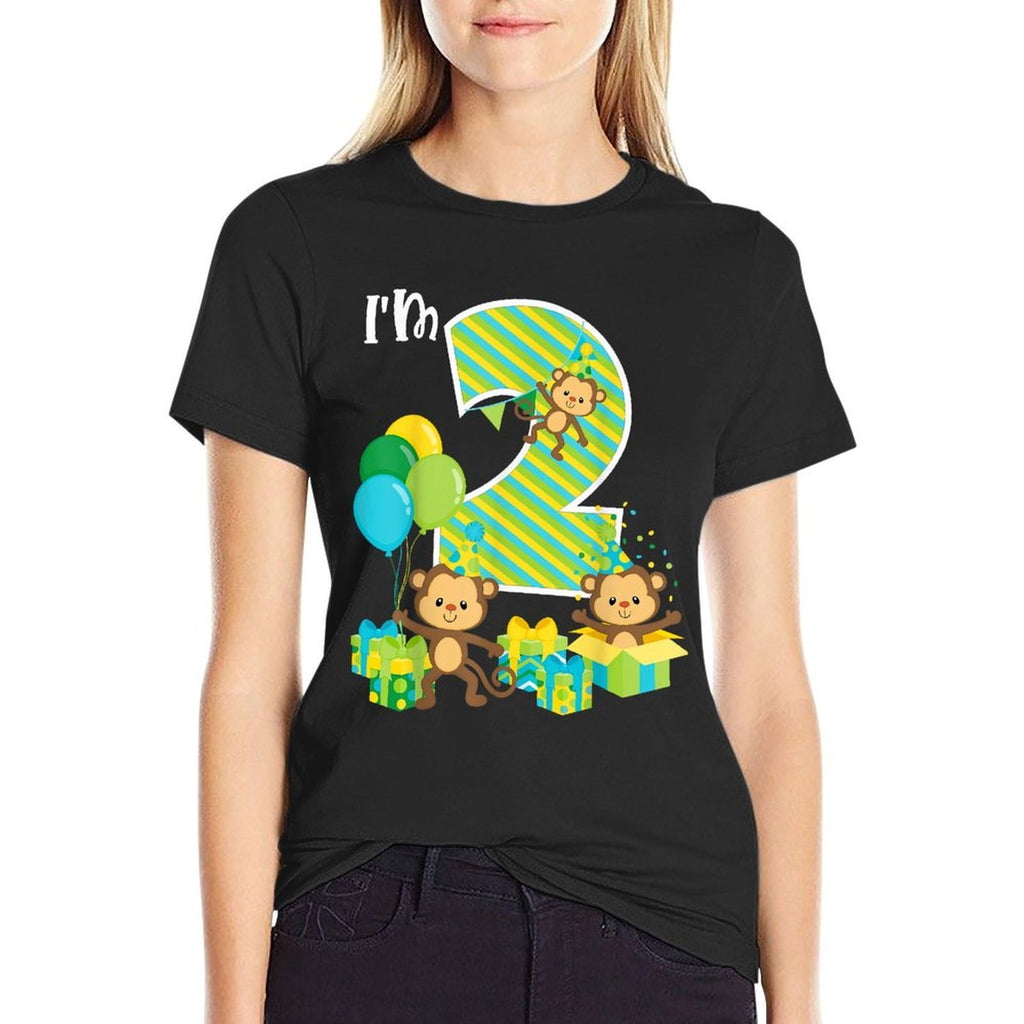 Birthday Monkey 2nd Birthday Party Two Year Old Kid Toddler  Tagless Design T-Shirt