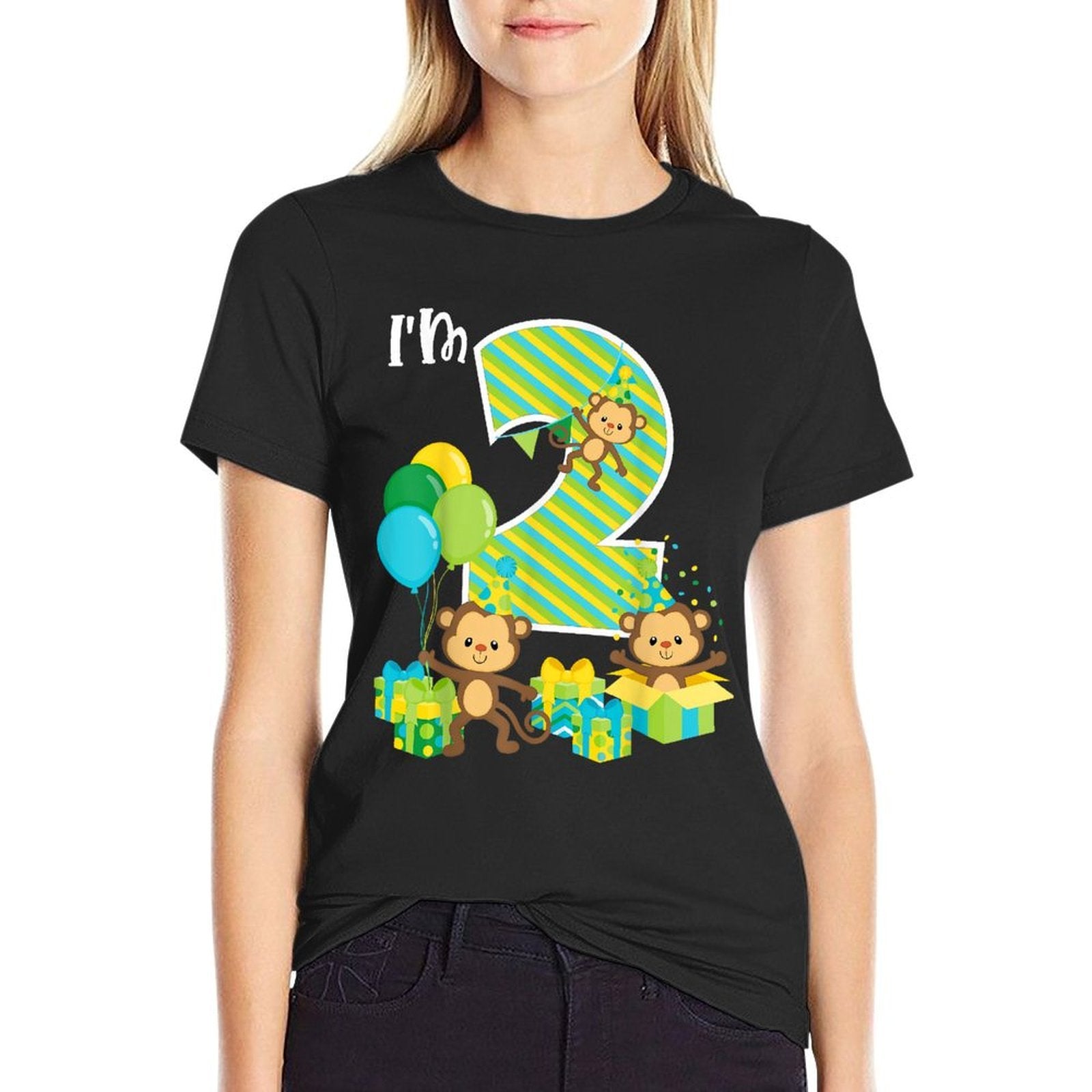 Birthday Monkey 2nd Birthday Party Two Year Old Kid Toddler  Tagless Design T-Shirt