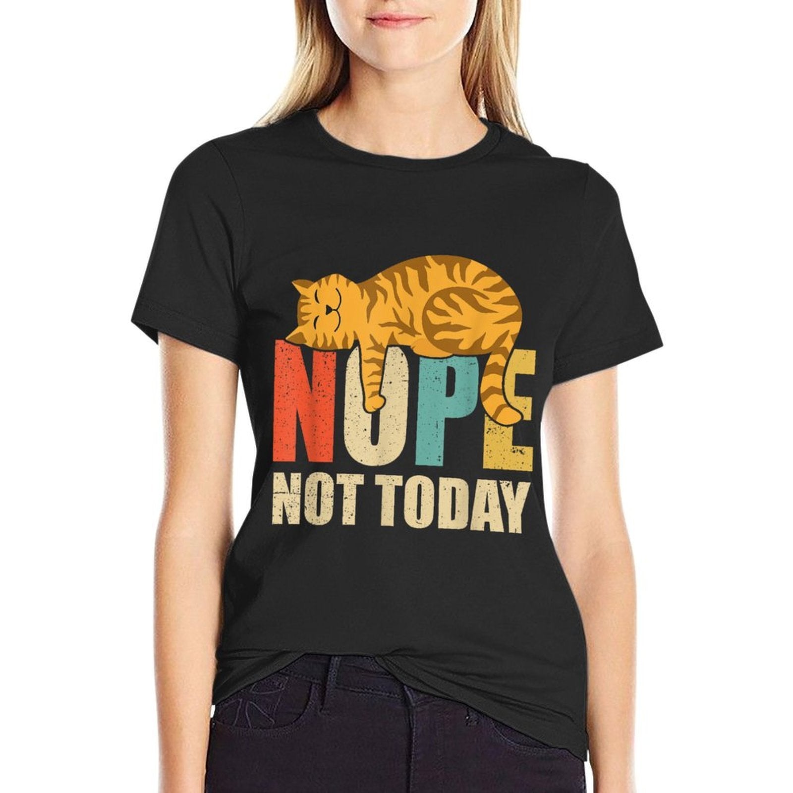 Cat Lovers Gifts Ideas Funny Nope Not Today Cat-Shirt Unisex-Adults Kids Black Small  Versatile T-Shirt