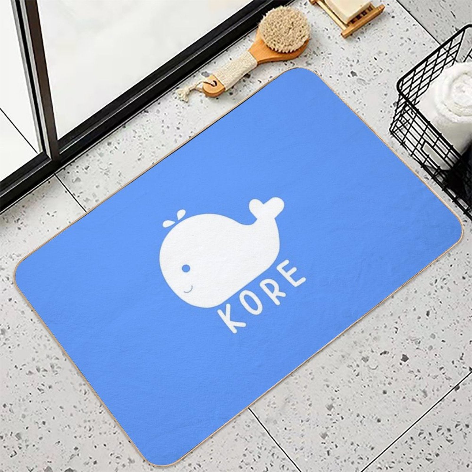 White Kore Whale  Easy To Clean Bath Mat