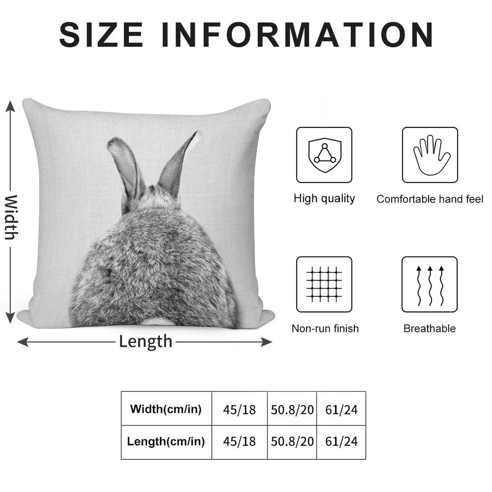 Rabbit Tail - Black & White Soft Decorative Cover Throw Pillow