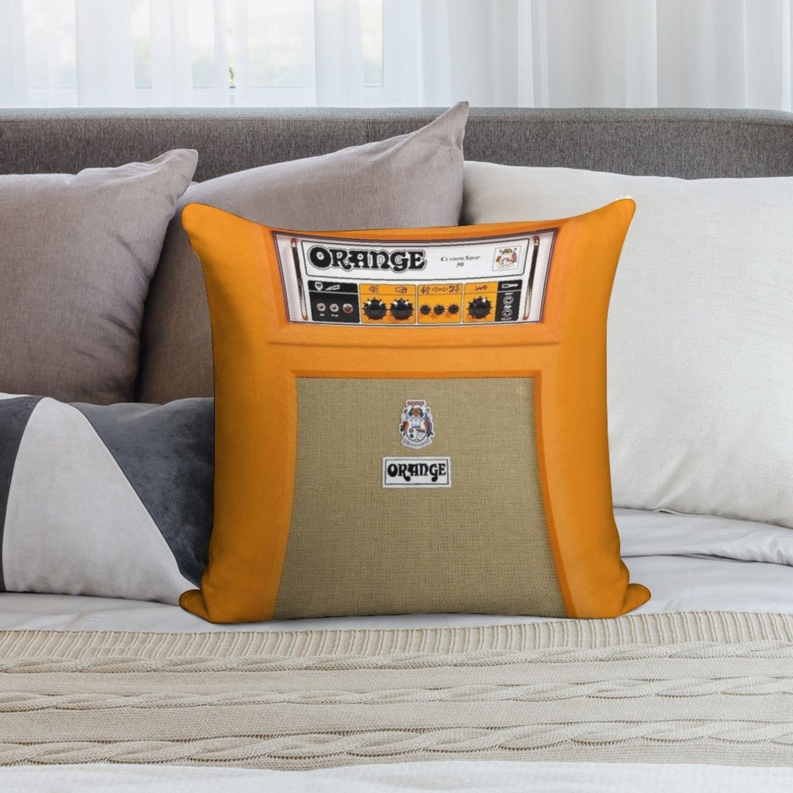 Orange Soft Short Plush Fabric Throw Pillow