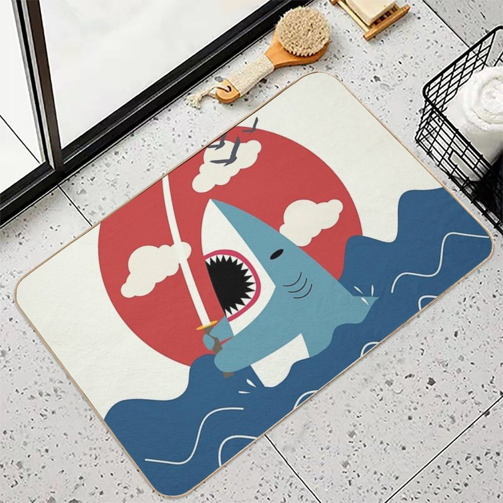 Retro Samurai Shark  Long-Lasting Bath Mat