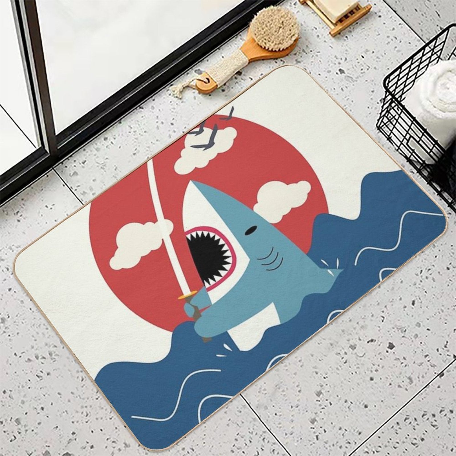 Retro Samurai Shark  Long-Lasting Bath Mat